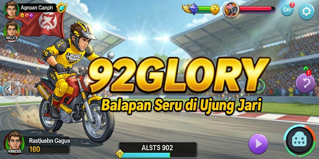 Screenshot gameplay 92GLORY yang menampilkan balapan mendebarkan di trek.