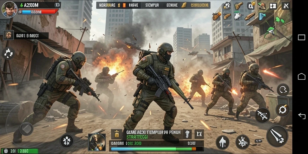 Tampilan gameplay A200M yang seru dengan aksi tempur yang mendebarkan.