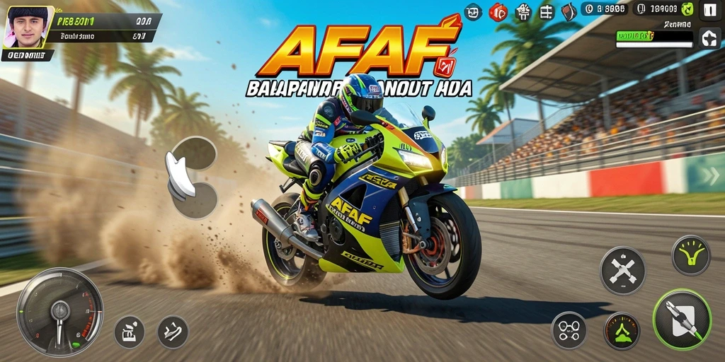 Tampilan gameplay seru AFAF yang penuh aksi balapan motor.