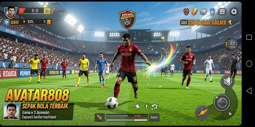 Tangkapan layar gameplay <strong>AVATAR808</strong> menampilkan aksi seru dalam pertandingan sepak bola.