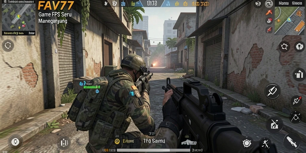 Tampilan gameplay mendebarkan di FAV77 dengan aksi tembak-menembak yang intens.