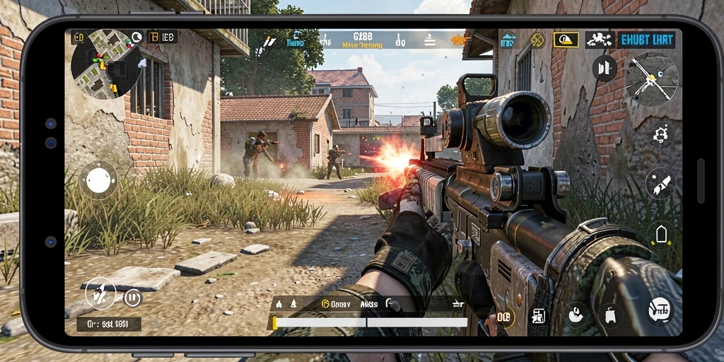 Tampilan aksi seru dari gameplay GX88 dalam mode FPS.