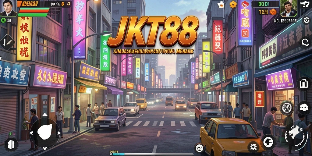 Tampilan gameplay JKT88 dengan grafik simulasi kota yang menawan