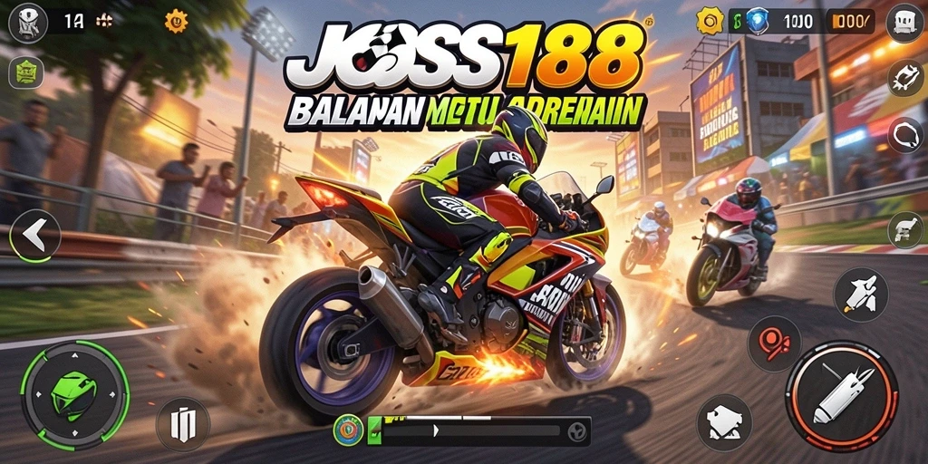 Screenshot JOSS188 menampilkan aksi balap motor yang intens.