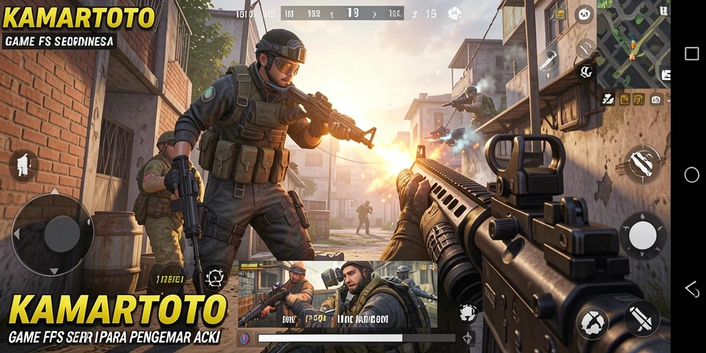 Tampilan gameplay seru KAMARTOTO dalam aksi tembak-menembak.