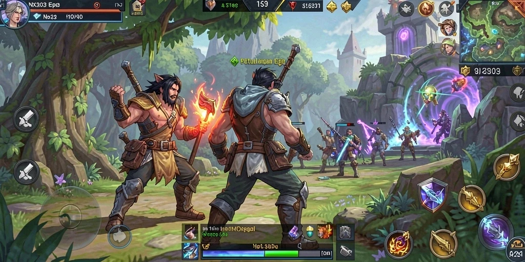 Tangkapan layar utama NX303 menampilkan pertarungan seru dalam dunia MMORPG yang menakjubkan.