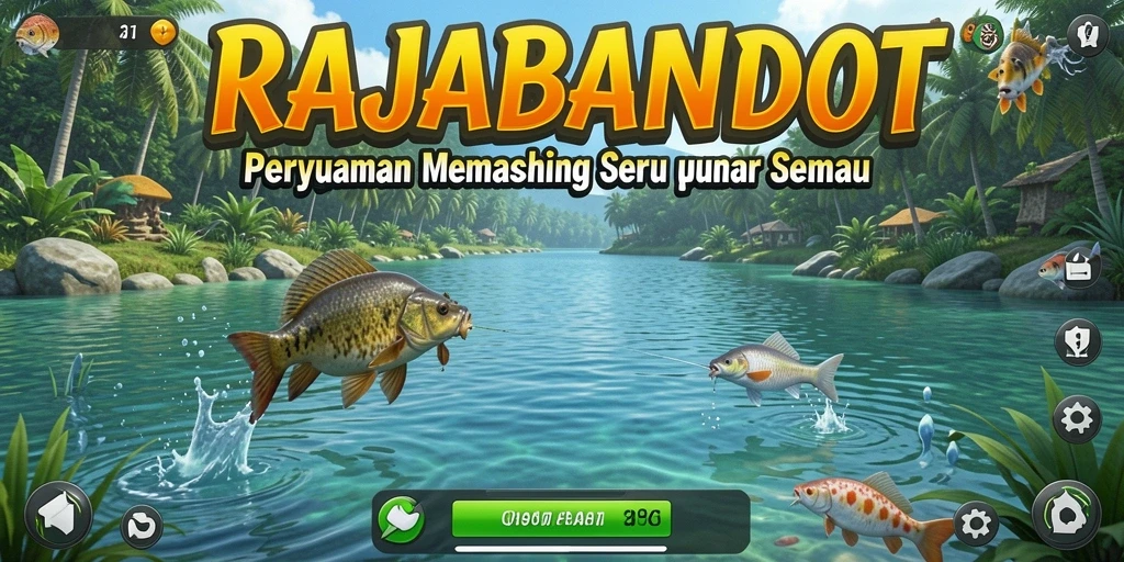 Tampilan gameplay RAJABANDOT dengan suasana memancing yang seru.