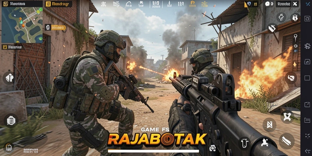 Tangkapan layar gameplay RAJABOTAK menunjukkan aksi tembak-menembak yang mendebarkan.