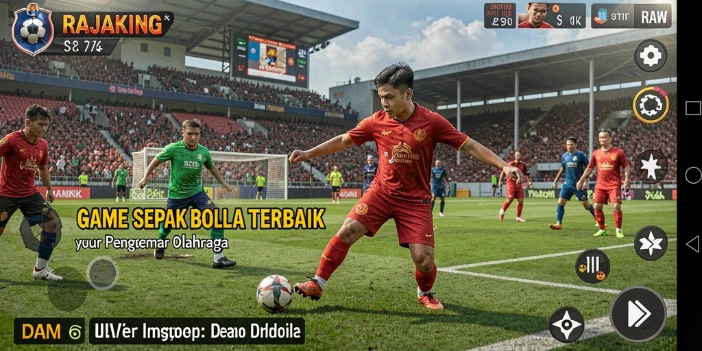 Tampilan gameplay seru dari RAJAKING dengan aksi sepak bola yang intens.