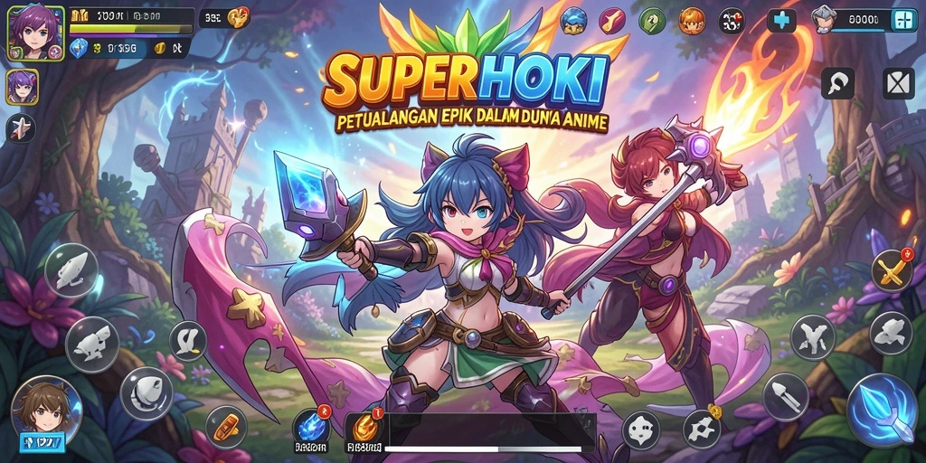 Tampilan gameplay SUPERHOKI yang menarik dalam pertempuran anime.